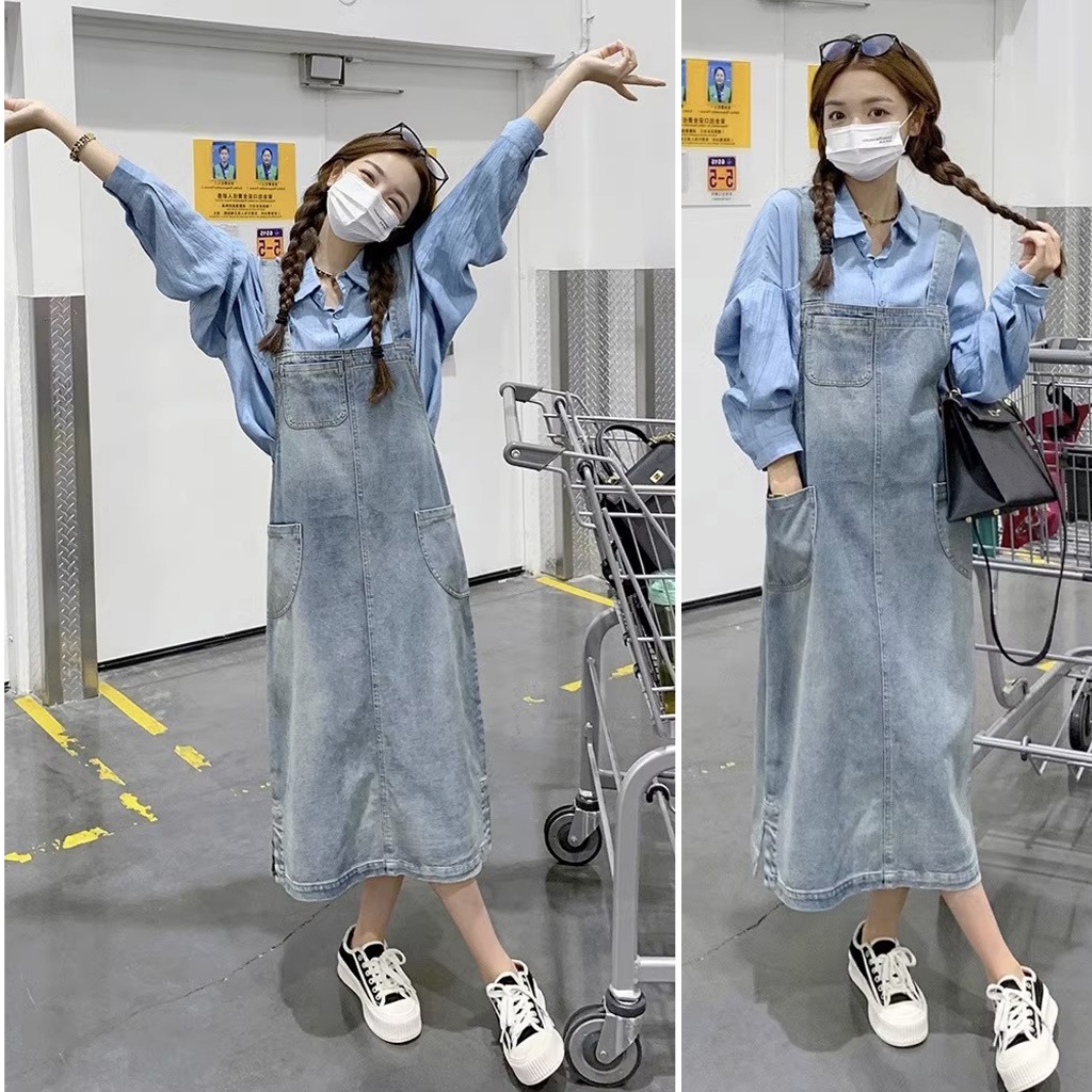 Overall Dress Denim Jeans/overall korea dress jeans hamil/overall dress jeans jumbo 7/8 jamsuit rok 