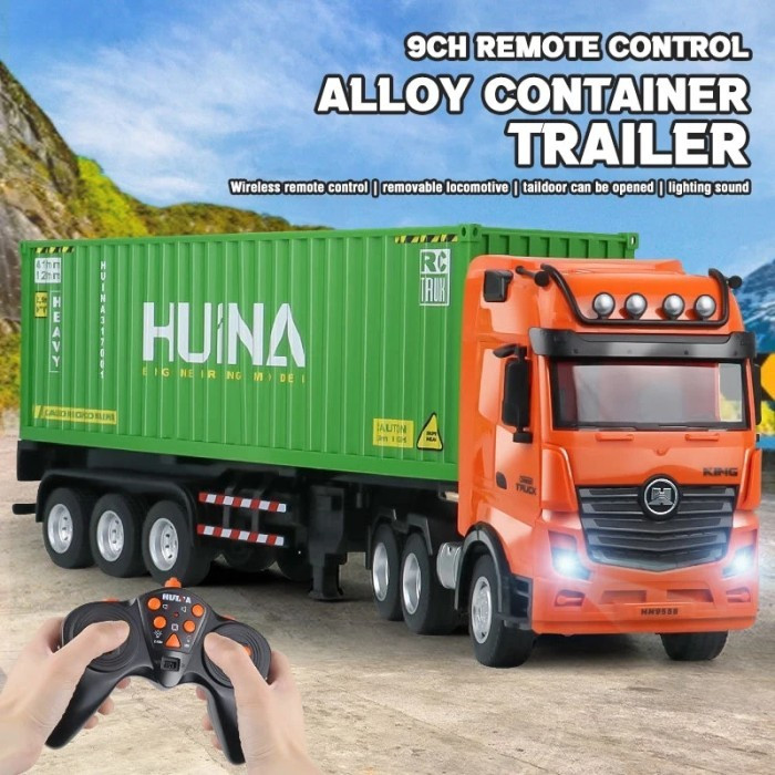 RC Truck Container Kontainer Huina 1317 1/18 2.4Ghz 9CH  4WD Semi Alloy Mainan Anak Laki Laki