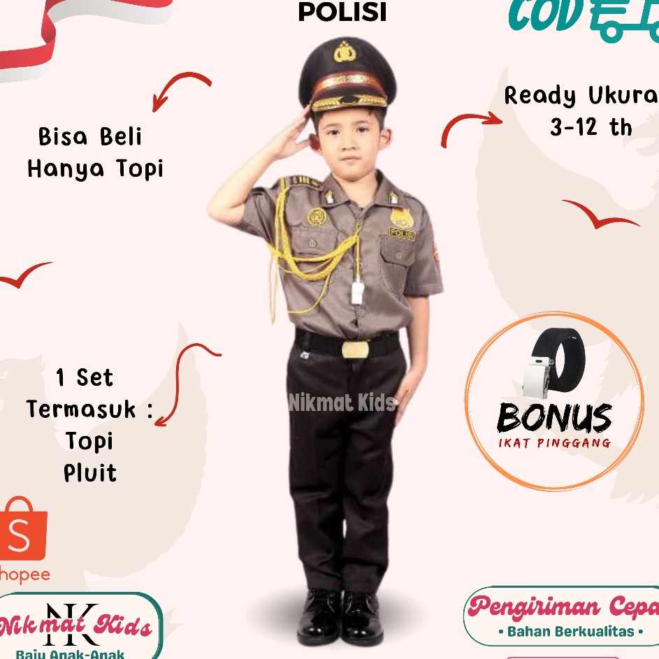 DISKON Baju polisi profesi anak baju kostum anak polisi biasa dinas polisi pocil keren terkini anak 