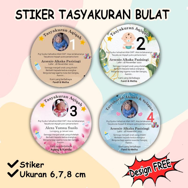 

CETAK STIKER AQIQAH TASYAKURAN/STIKER BAYI CUSTOM/STIKER AQIQAH BULAT