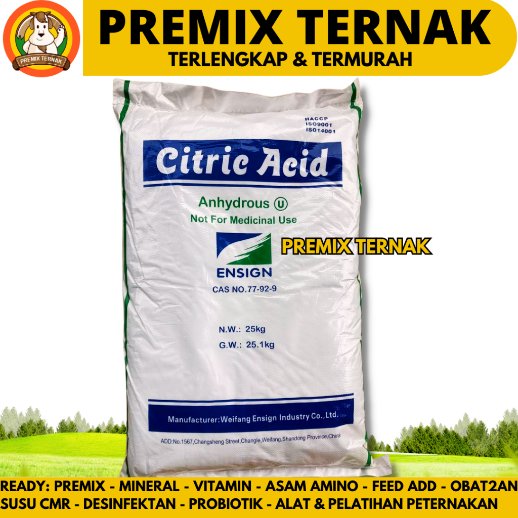 

CITRIC ACID ANHYDROUS 25 KG (1 SAK) - Citroen Asam Sitrat - Asam Sitrun Food Grade