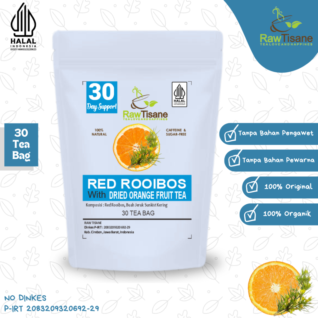 

RAW TISANE Red Rooibos With Dried Orange Fruit Tea : Teh Celup Rooibos & Buah Jeruk Kering Isi 30 Tea Bag