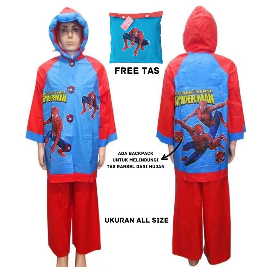 ART R16F JAS HUJAN ANAK KARAKTER JAKET DAN CELANA BACKPACK