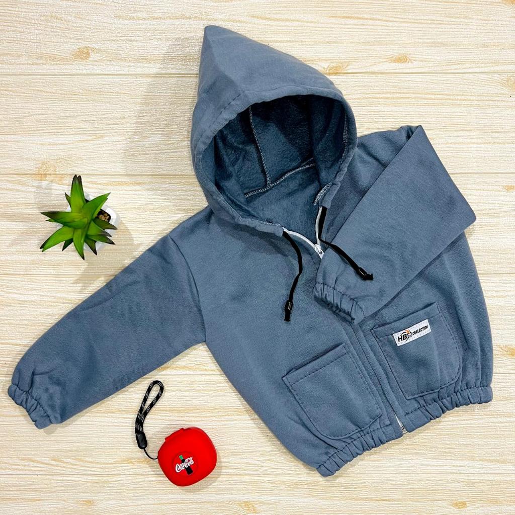 Jaket Hoodie Zipper Anak / Jaket Anak Saku Depan Polos Usia 0-12 Bulan Baju Baby Gracia