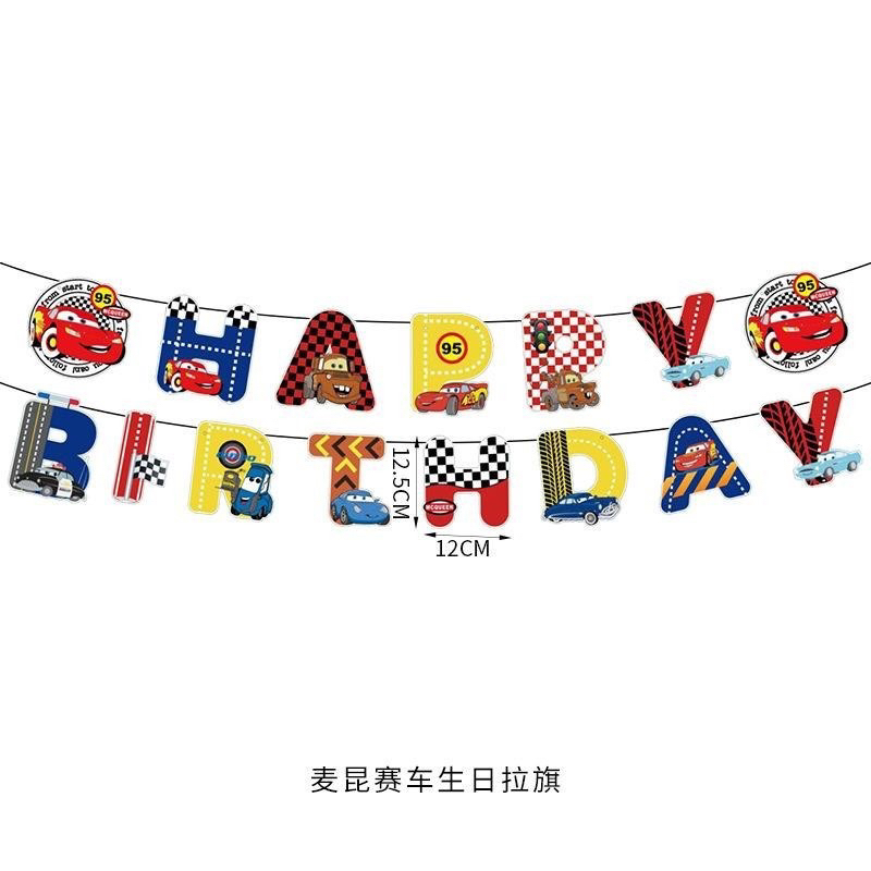 Bunting flag tulisan happy birthday karakter car cars hotwheels / banner baner backdrop spanduk garl
