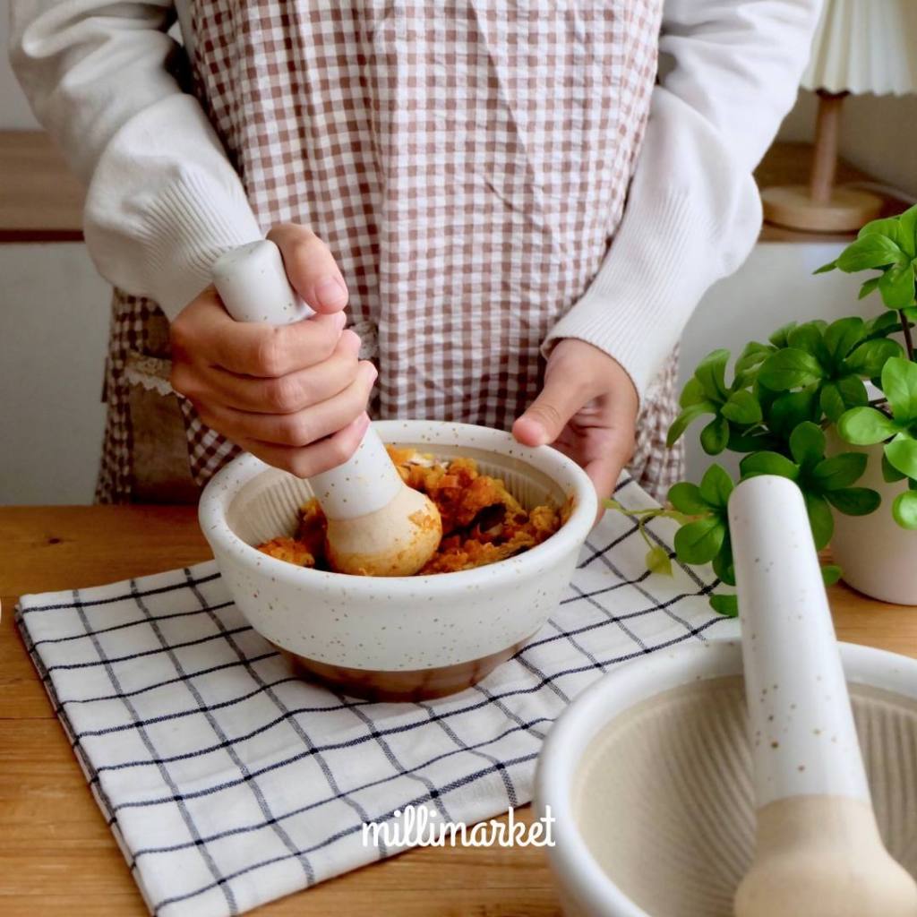 Lumpang Alu Keramik Aesthetic Speckle glaze / mortar Lesung Stamper cobek tumbuk obat geprekan ayam