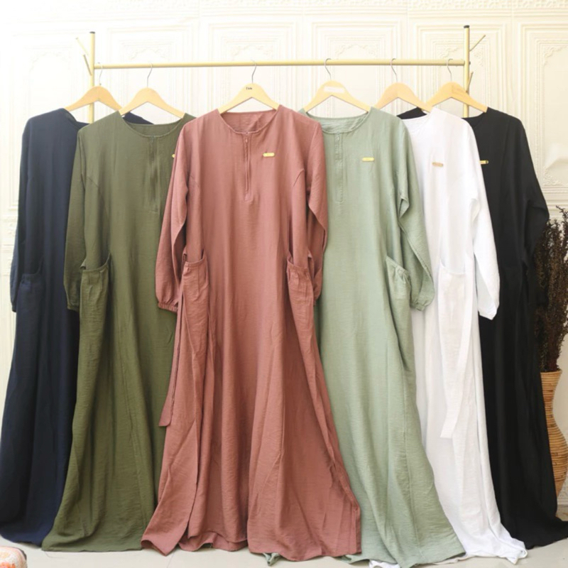 Dress Gamis Pololinen Premium Saku || Gamis Pololinen Terlaris || Gamis Polos Mewah