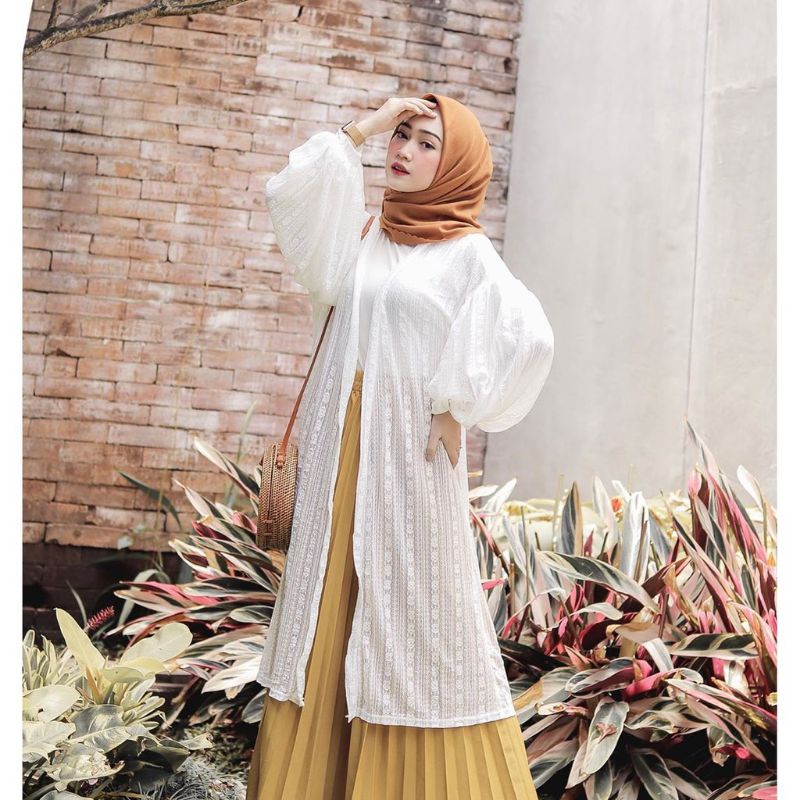 Outerwear Long cardigan brukat / outer brukat panjang lengan balon baju kondangan wanita terlaris