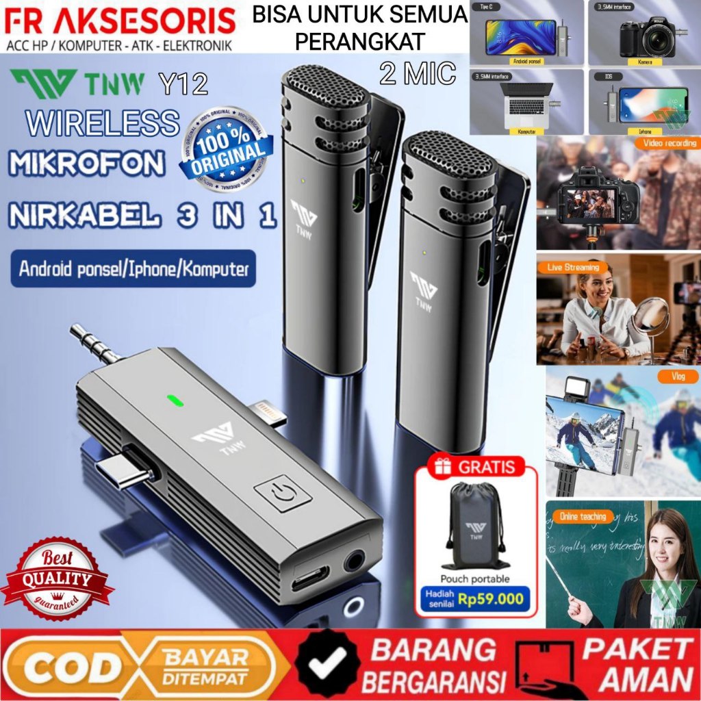Mic Wireless Clip on TNW Y12 2 Mic Clip on Wireless 3in1 Microphone Wireless TNW