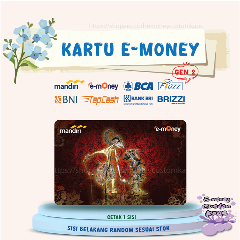 KARTU EMONEY GAMBAR WAYANG MANDIRI ETOLL FLAZZ BCA BNI TAPCASH BRIZZI BRI INDONESIA KUMPULAN 1 SISI
