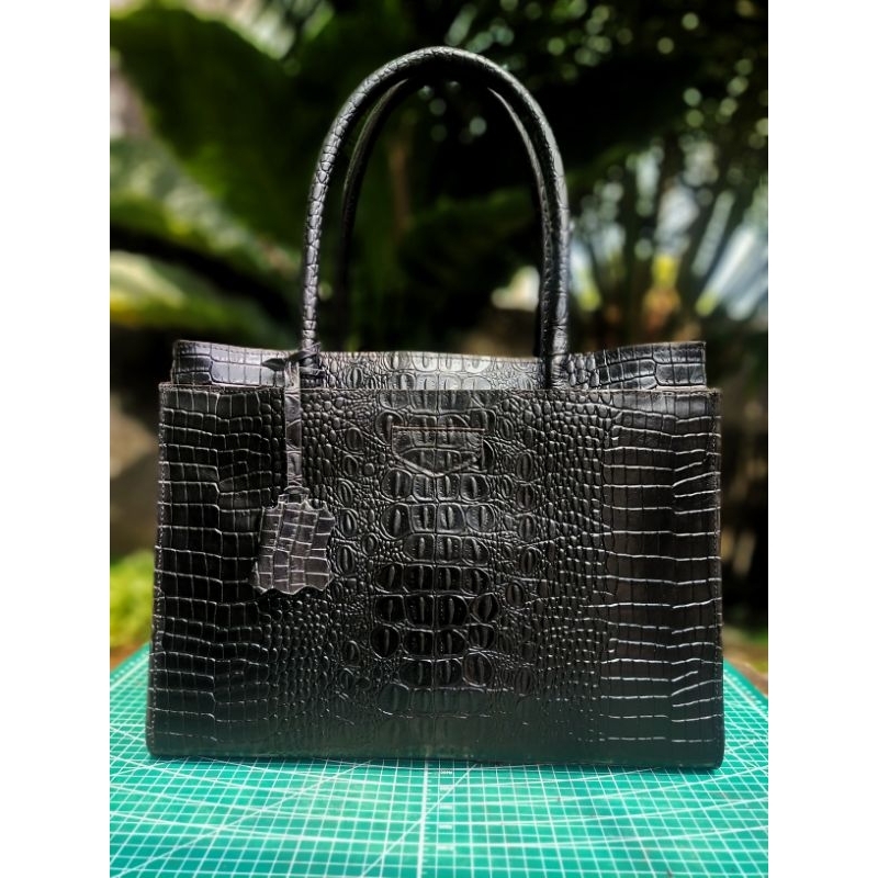 Tas Wanita ToteBag kulit sapi motif cetak buaya