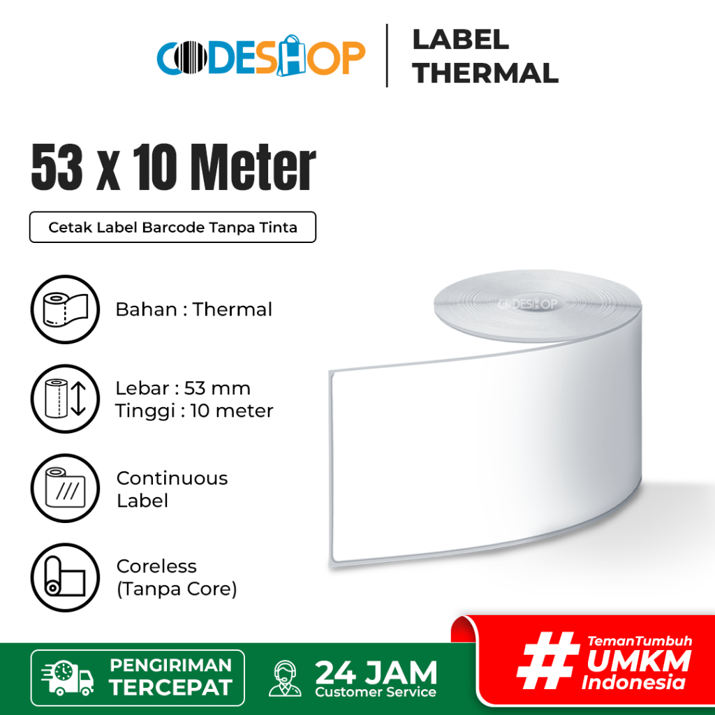 

Label Thermal 53x10 M Stiker Printer Bluetooth Peripage Epson Kassen