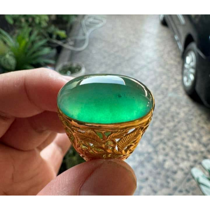 Batu Bacan Doko Giwang Sadis BC097 Super Kristal Material Coklat Ikatan Perak