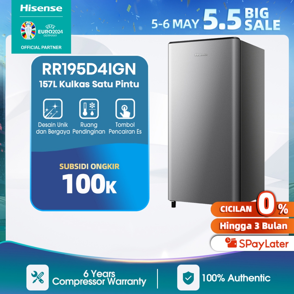Hisense Kulkas (Refrigerator)1 Pintu Kapasitas 157L RR195D4IGN -- Silver【Separate Chiller】【Semi-auto Defrost】【 Maximization use of Space】