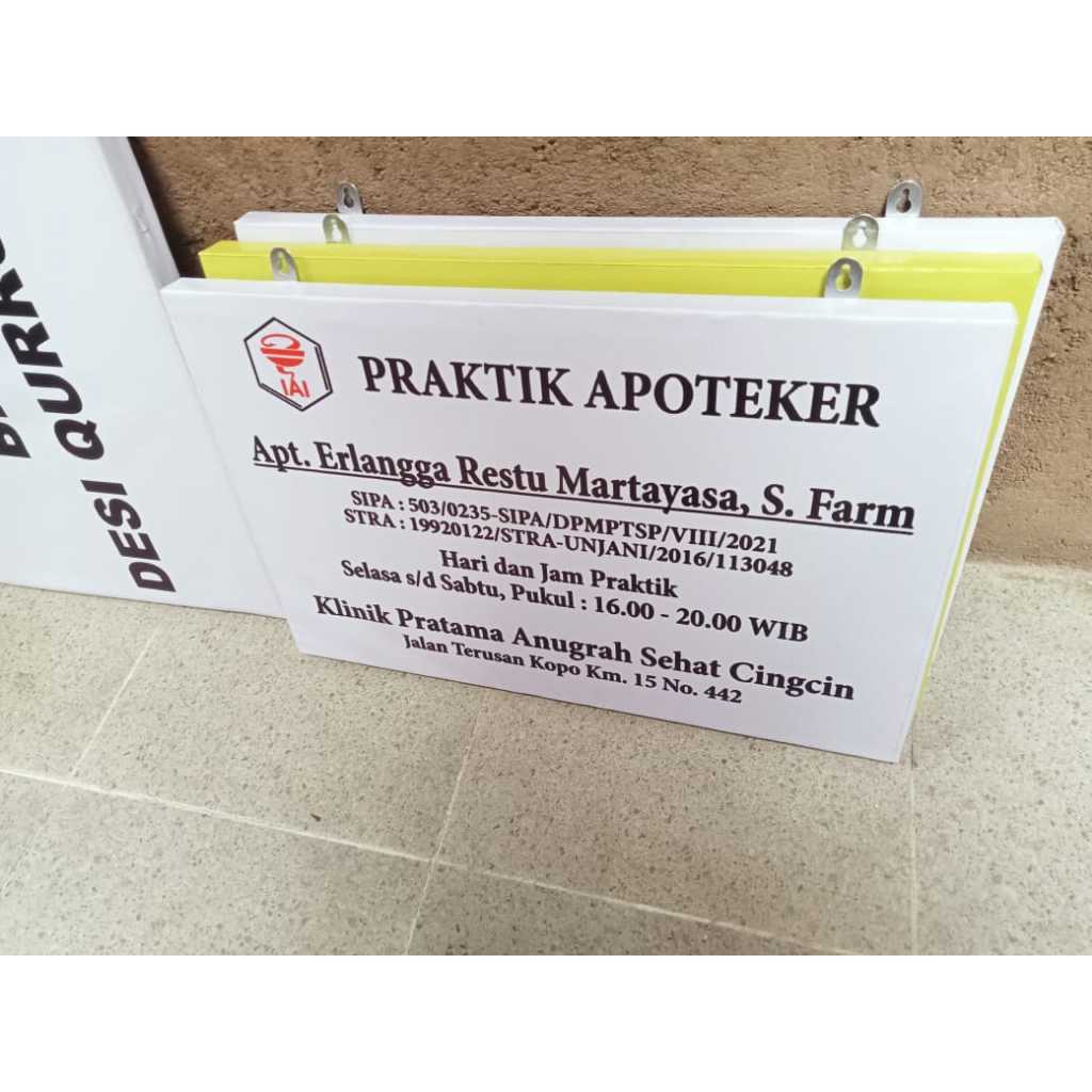 Papan Nama Rangka kayu Plang Signage Banner Praktek Bidan / Dokter / Apotek & Apoteker