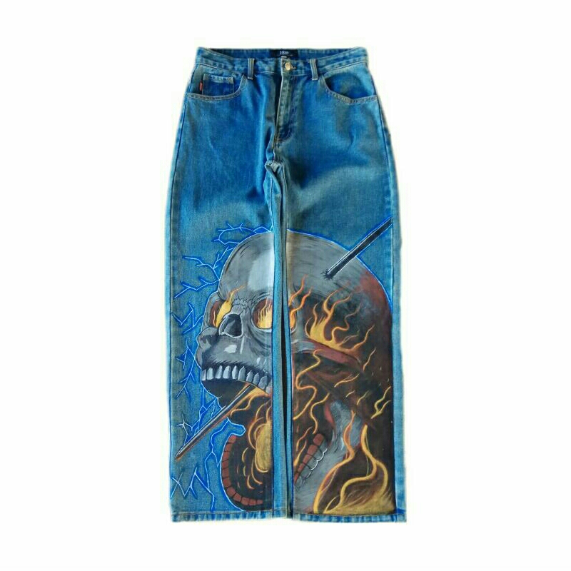COSTUM HANDPAINTING SKULL BAGGY PANTS
