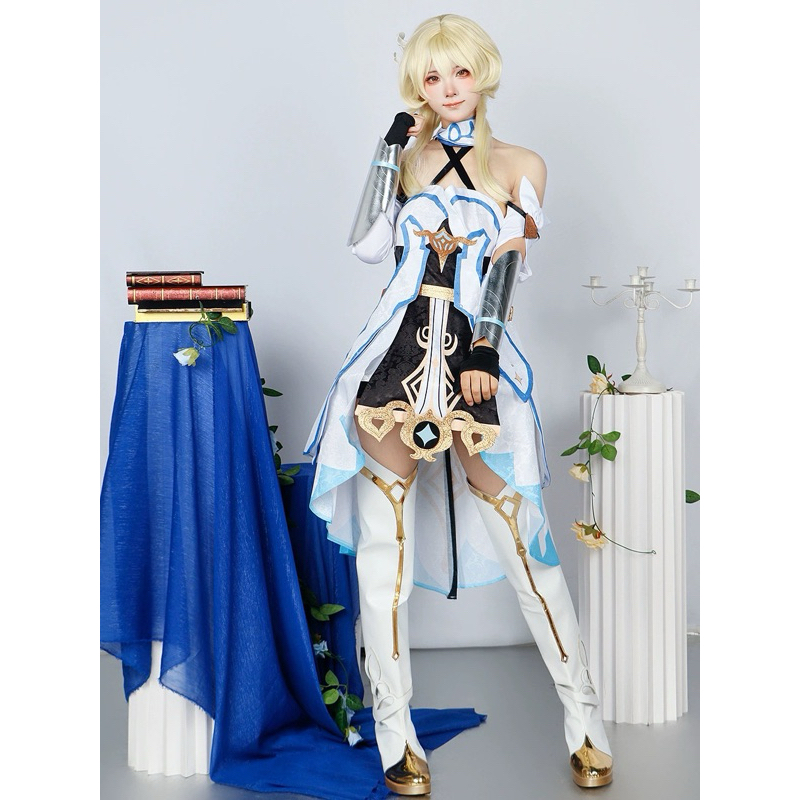 【Lolicos】Ready Lumine Genshin Impact Cosplay Costume Traveler Lumine Game Anime Fullset Wig Kostum S