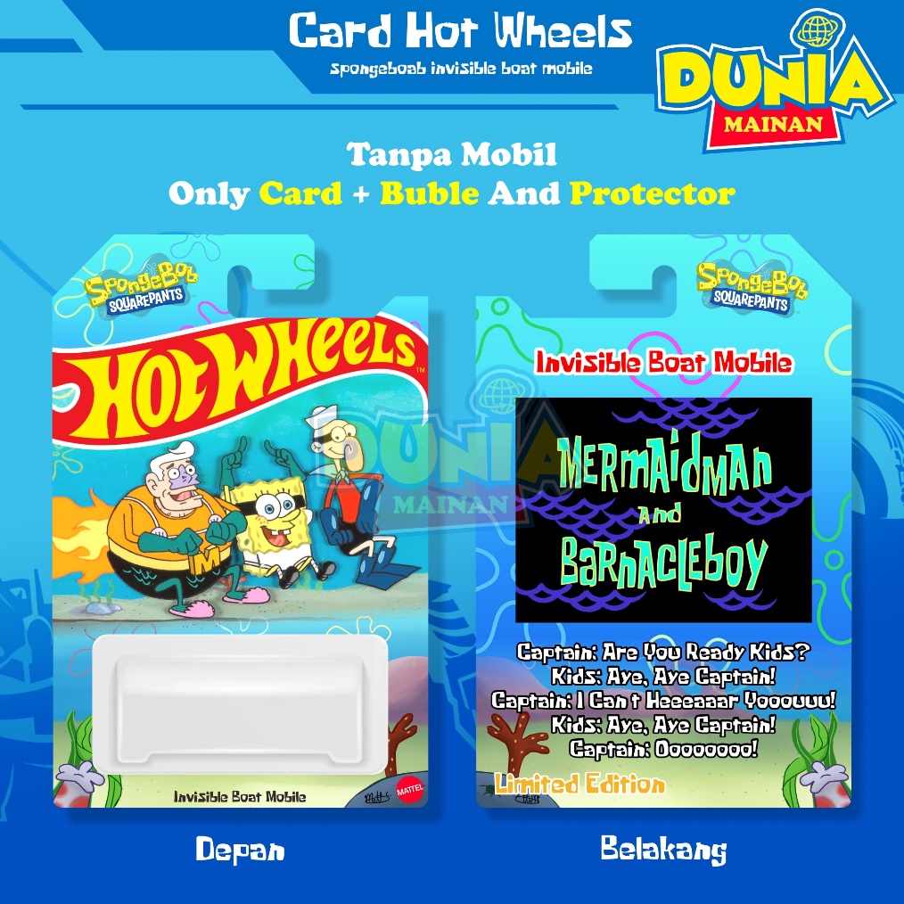 Custom Card Hotwheels Spongebob Squarpants Free Protector  Invisible Boat Mobile  Mermaidman and Bar