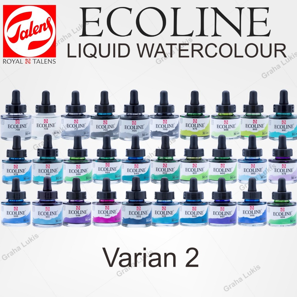 

Royal Talens Ecoline Liquid Watercolour 3ml VARIAN 2 BLUE VIOLET GREEN BLACK GREY ART J8E9