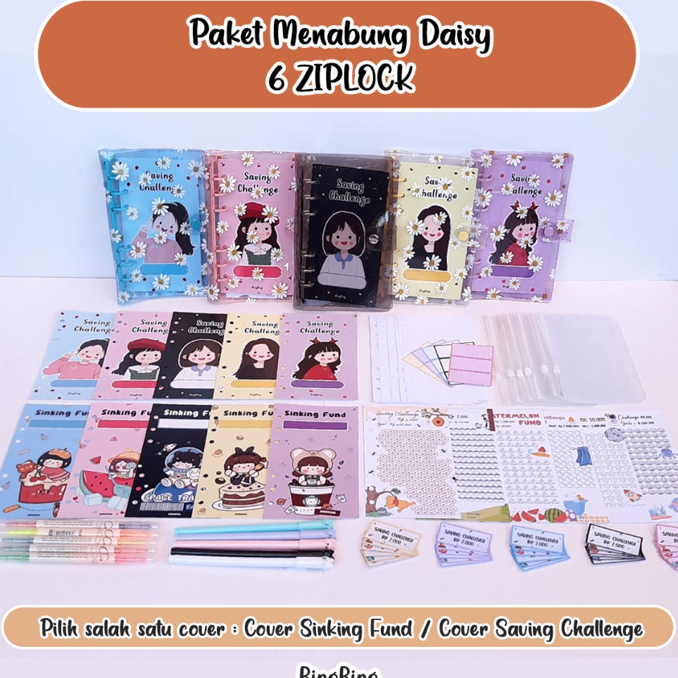 

6 ZIPLOCK PAKET BINDER MENABUNG DAISY A6 6 Ring 6 Lubang Daisy Color Ring ART D4T2
