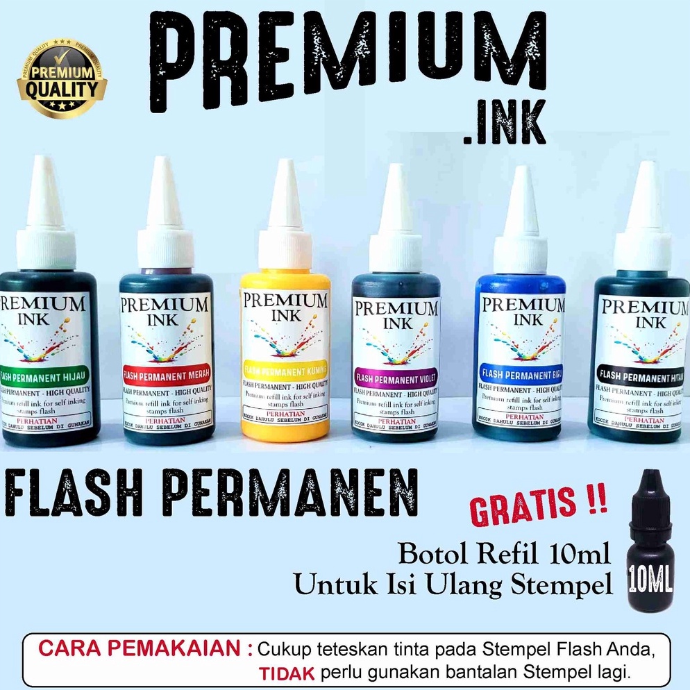 

Tinta Stempel Flash Permanen 1ml Free Botol Refill 1ml Tinta Stempel Plastik Mika Kaca Styrofoam DLL ART A4V2