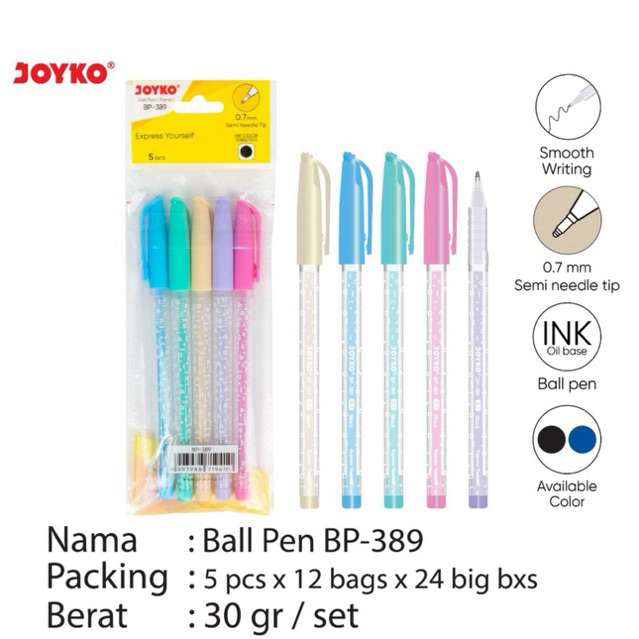 

( 1 pack isi 5 pcs ) BALLPEN Express Yourself BP-389 / Pen / Pulpen BP389 / Bolpoint Blink ketebalan 0,7mm untuk Atk kantor kerja kuliah anak