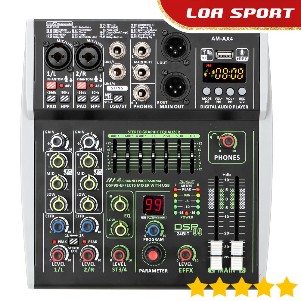 Mixer Audio Digital 4 Channel 99 DSP Phantom Power AM-AX4