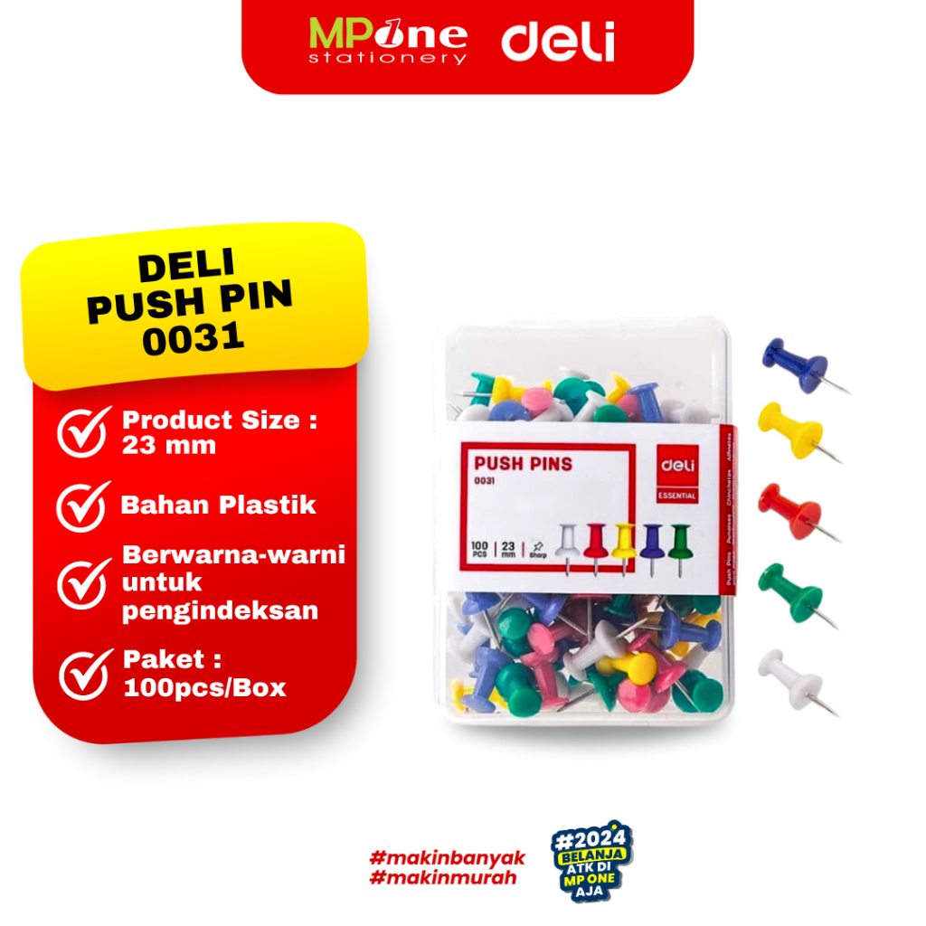 

DELI Push Pin Warna 0031 / Paku Mading 23mm / Push Pin Warna Warni Deli