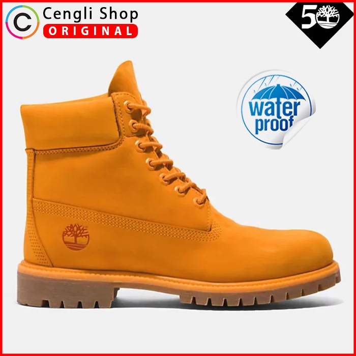 TIMBERLAND SEPATU BOOT PRIA ORIGINAL BOOTS KULIT ASLI ORI WATERPROOF ORANGE