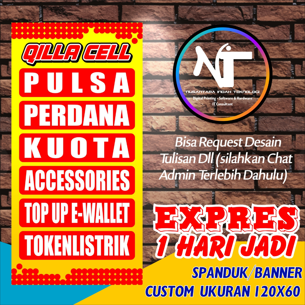 Spanduk Konter Pulsa / Banner Jualan Pulsa Ukuran Custom Gratis Desain