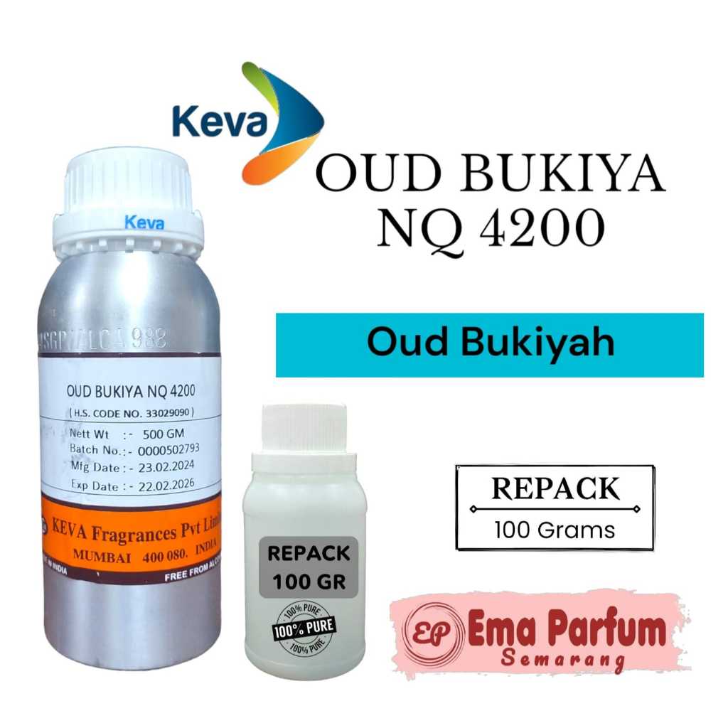 (100 GR) OUD BUKIYA NQ 4200 BY KEVA BIBIT PARFUM OUD BUKIYAH KEMASAN REPACK 100 GR BIBIT MURNI 100%