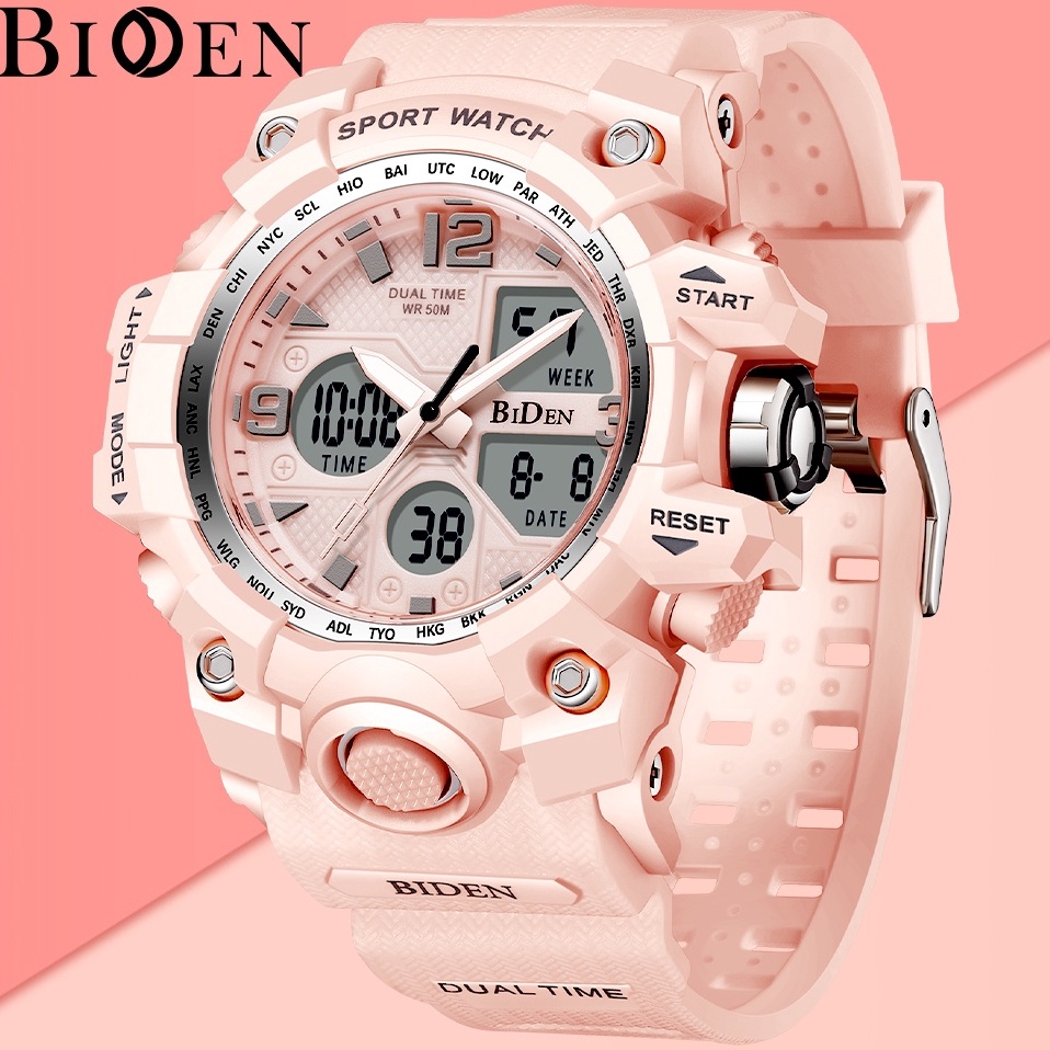 BIDEN Jam Tangan Wanita Original Anti Air Multifungsi Olahraga Digital Analog Tali Silikon Jam Tanga