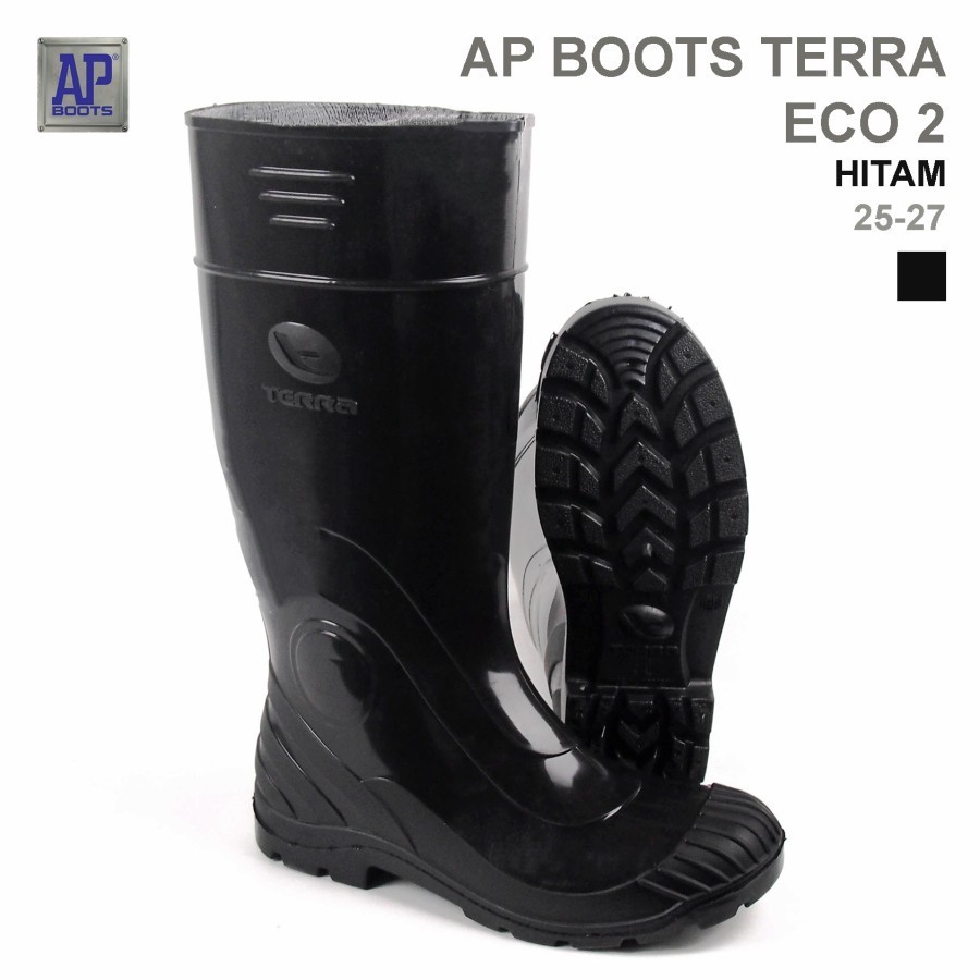 Sepatu Boot Proyek Karet Panjang AP Boots Terra Eco 2 Full Hitam / Sepatu AP Boot Pertukangan
