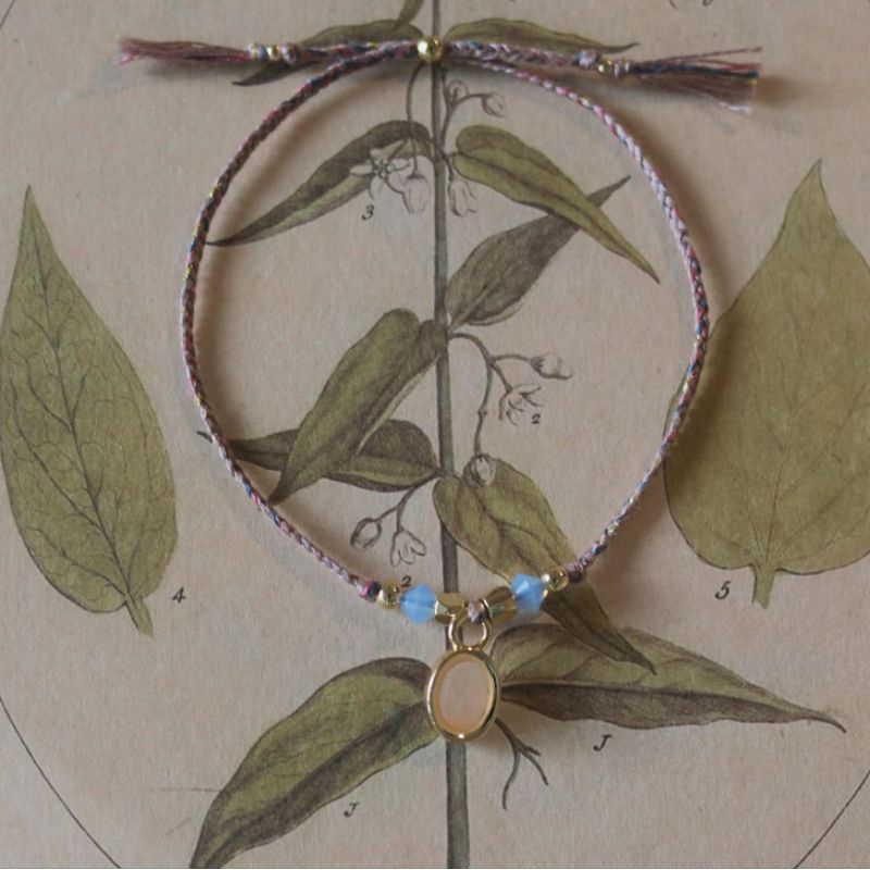 Lalalandspace - Serenity Bracelet - gelang benang dengan pink opal & swarovski