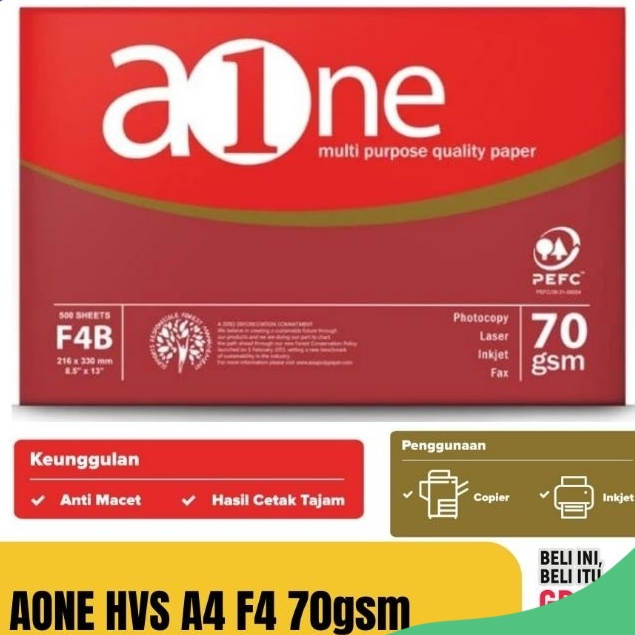 

Kertas Aone A4 F4 70gr HVS - Untuk Printer, Fotocopy, dan Print Warna - 500 Lembar per Pack