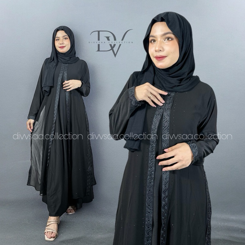 GAMIS ABAYA TURKEY BORDIR BELAH SAMPING FULL HITAM MEWAH TERLARIS DIVVSAA.COLLECTION-6