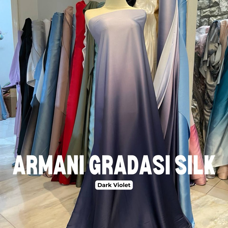 Bahan Kain Satin Silk Armani Gradasi Ombre 2 Warna High Quality Import Warna Dark Violet