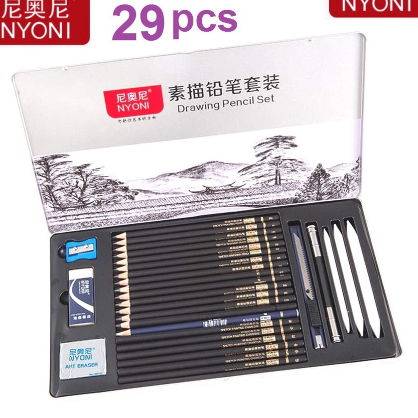 

Nyoni Drawing Pencil Gambar Set 29pcs Metal Tin Box Pensil Gambar Lukis Sketsa Lengkap Paket ART W1T5