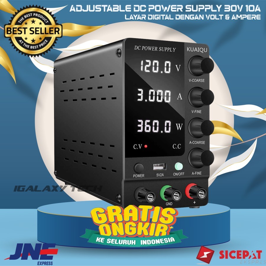 Power Supply Adjustable DC 30V 10A Layar Digital Dengan Volt & Ampere
