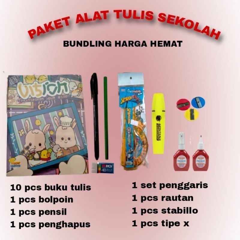 

PAKET HEMAT PERLENGKAPAN ALAT TULIS SEKOLAH LENGKAP/set buku tulis pensil pen murah