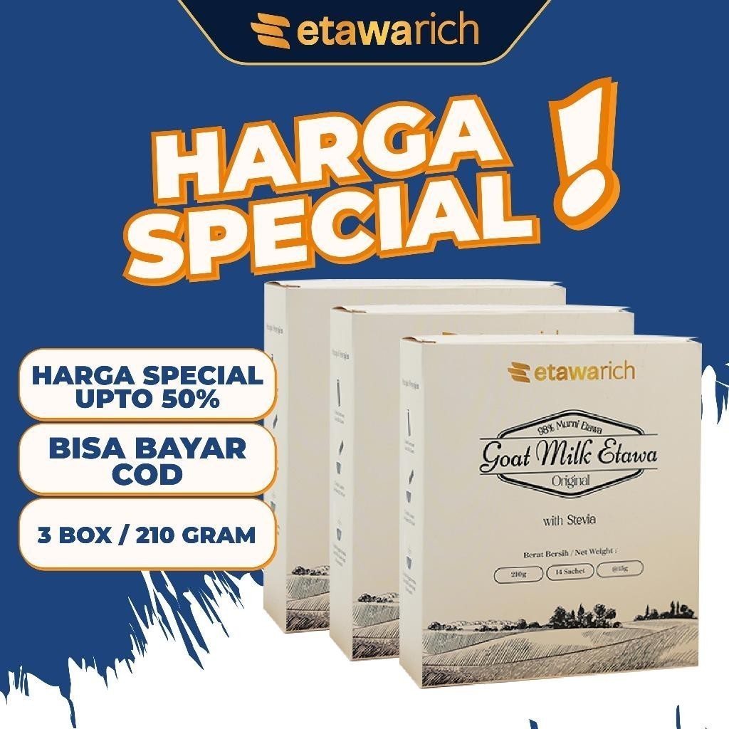 

3 Box Susu Etawarich 210 Gram Bubuk Kambing Etawa Dairy Milk Food Sugar - Susu Kambing bubuk murni 100% dapat mengatasi berbagai macam penyakit seperti Asam Urat, Nyeri sendi, Lutut, Radang, reumatik|Mencegah Osteoporosis | meningkatkan kesehatan Tubuh