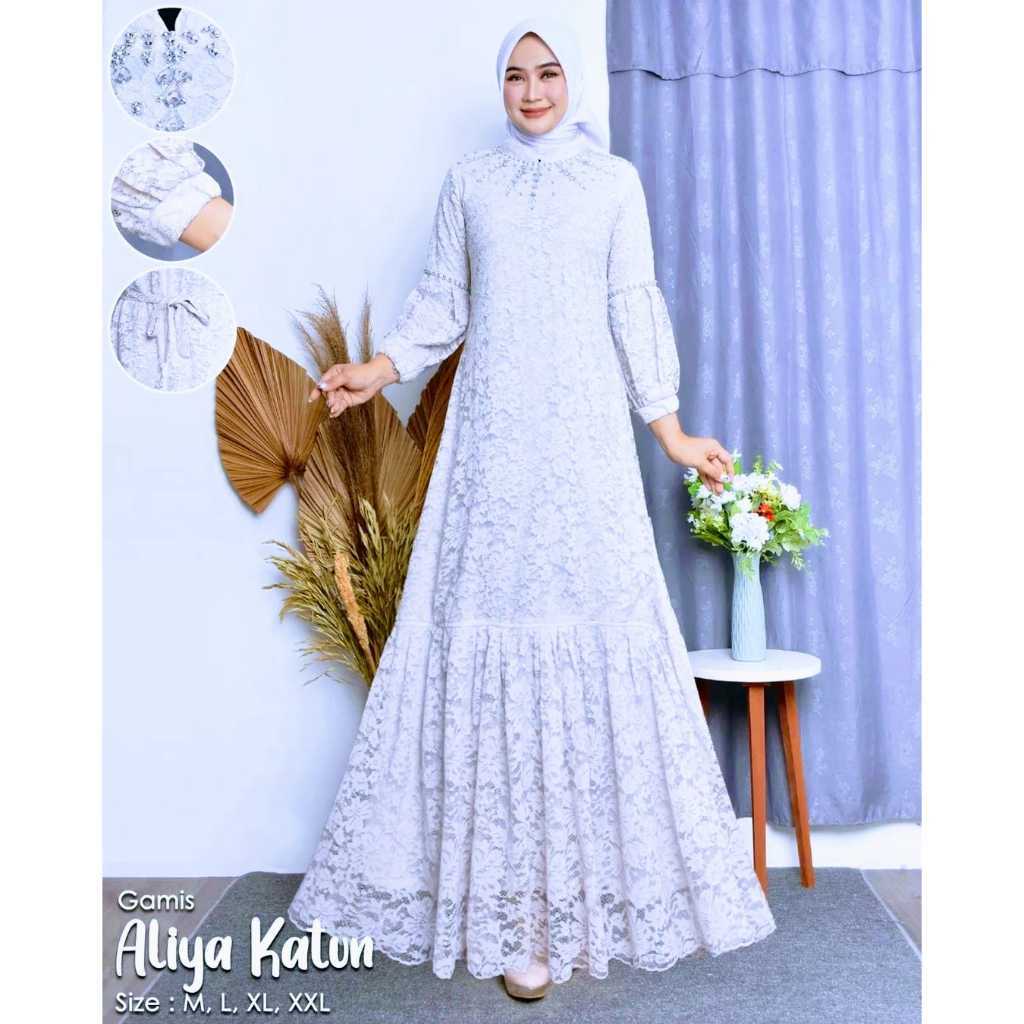 Gamis Viral Full Brukat Warna Putih Super Jumbo 2XL 3XL 4XL LD 120 130 140 Terbaru 2024