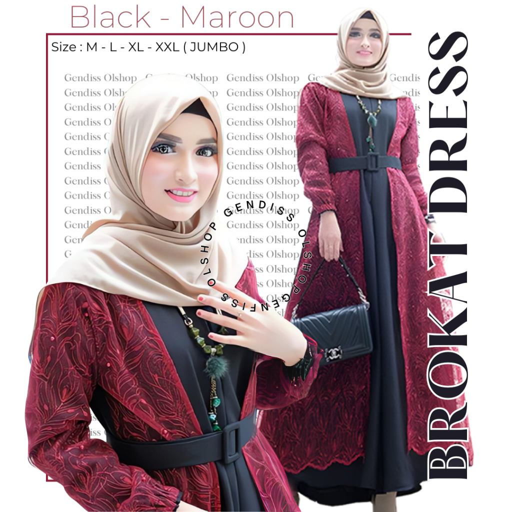 Gamis // Maxi Dress // Formal Brukat Warna Hitam Marun Jumbo 2XL 3XL 4XL LD 120 130 140 Terbaru 2024