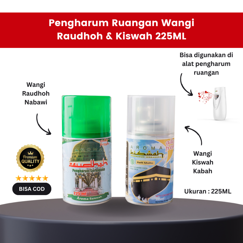 𝐖𝐚𝐧𝐠𝐢 𝐌𝐨𝐬𝐥𝐞𝐦 - Pengharum/Parfum Ruangan Serbaguna Wangi Khas Kiswah Kabah dan Raudhoh Nabawi 225ML