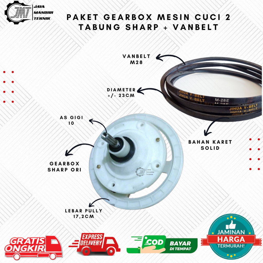 PAKET GEARBOX MESIN CUCI 2 TABUNG SHARP ORI + VANBELT