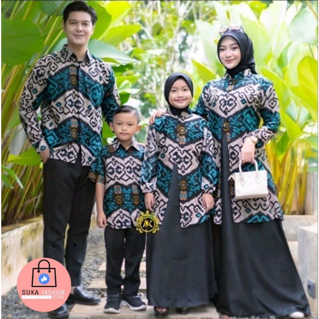 Baju Gamis Couple Keluarga Baju Sarimbit Lengkap Baju Anak Model Modern Terbaru Motif Fayola Hijau