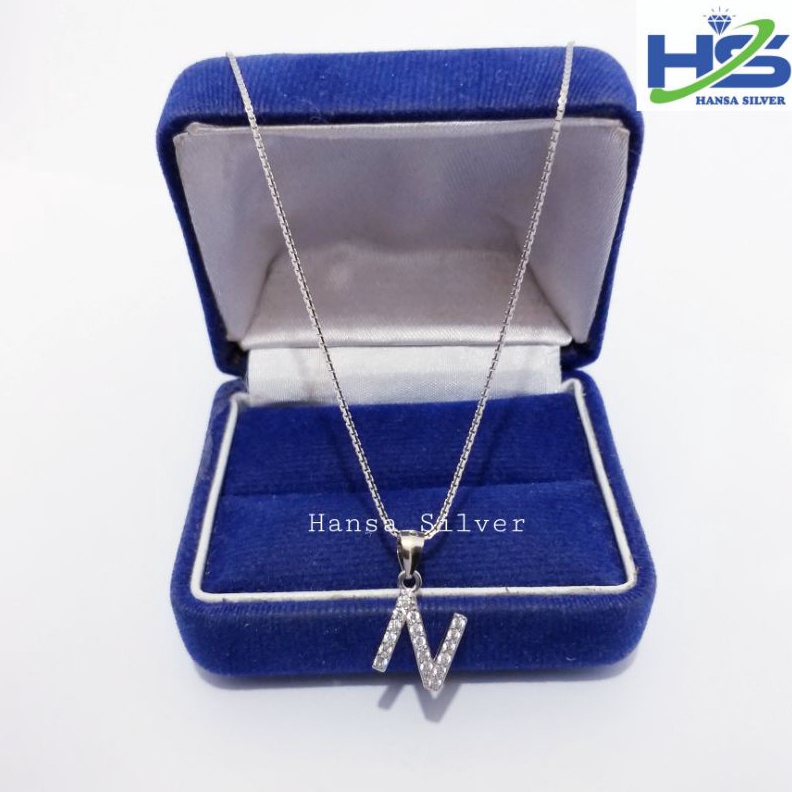 ART G96F Kalung Perak Wanita Asli Silver 925 Lapis Emas Putih Italy Liontin Huruf N  Kalung Wanita A