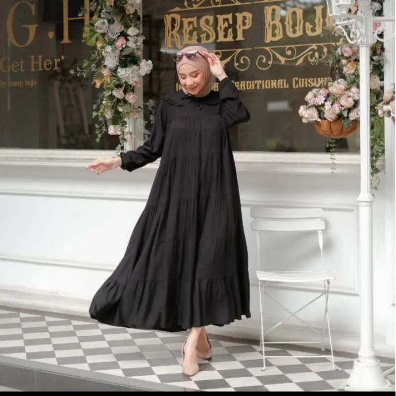 Gea Midi Dress Kerah Korea Rayon Twill Adem