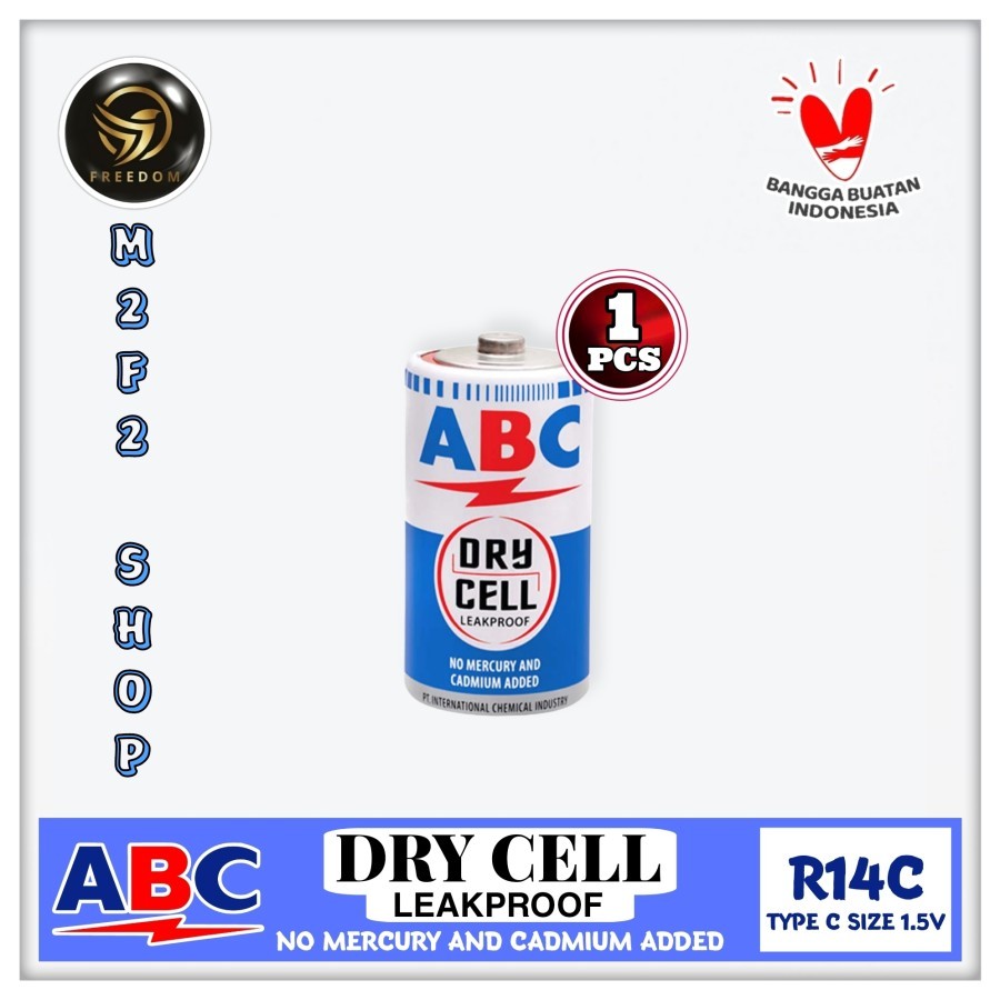 Batu Baterai ABC Biru Dry Cell Ukuran Sedang Type R14C IEC/UM-2/C SIZE 1.5V - (Kemasan Satuan)