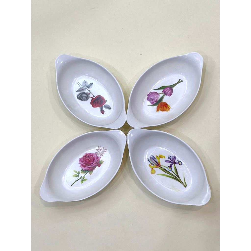 SOUVENIR PERNIKAHAN ISI 50PCS  MANGKOK MELAMIN OVAL MOTIF BUNGA